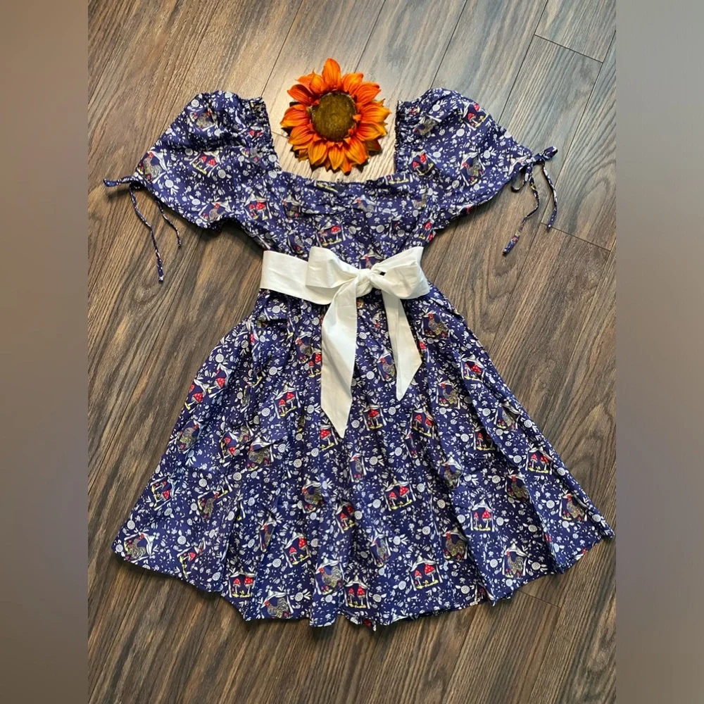 🦋B2G1🦋UNIQUE VINTAGE Retro Navy Mushroom and Rooster Dress NWT - Picture 1 of 11